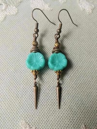 Image 8 of Etruscan Flower Czech Glass Bead Earrings, Pierced or Clip On