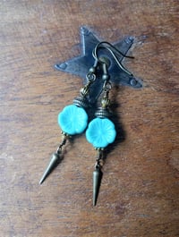 Image 4 of Etruscan Flower Czech Glass Bead Earrings, Pierced or Clip On