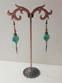 Image 7 of Etruscan Flower Czech Glass Bead Earrings, Pierced or Clip On