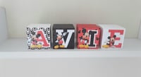 Image 1 of Mickey Mouse Inspired Wood Name Blocks, Mickey nursery,Mickey new baby gift,mickey centrepiece 