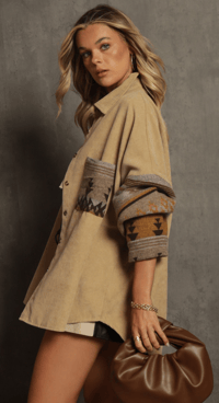 Image 2 of Button Down Oversized Shacket, Tan