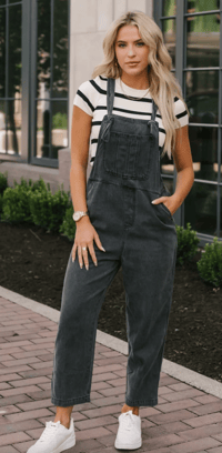 Image 2 of Urban Chic Denim Overall Jumpsuit - Black