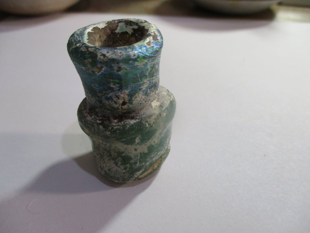 Marked Down at Cost Until Dec 15: 2+ Inch Roman Iridescent Glass Bottle, Unusual Design