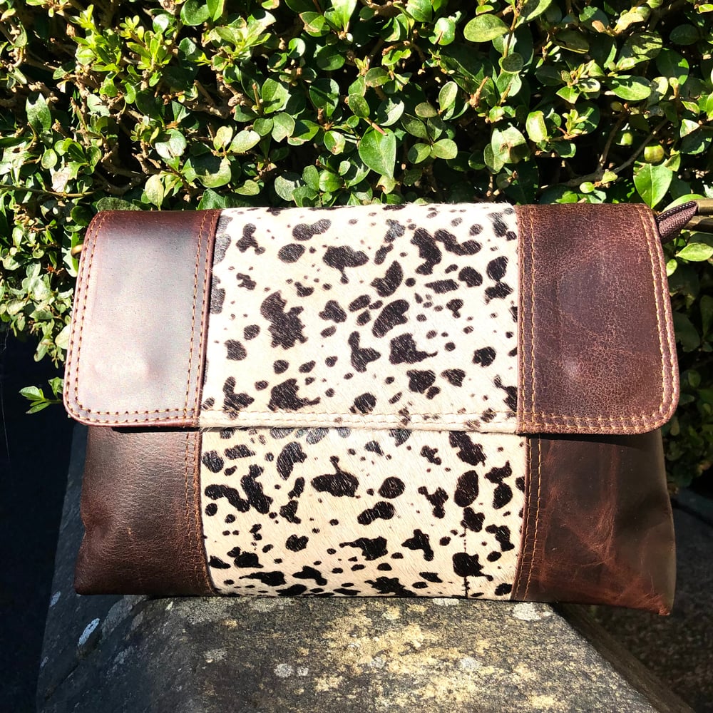 Image of Harlequin Collection - Buffalo Leather/Fur Clutch-Shoulder Bag#443B