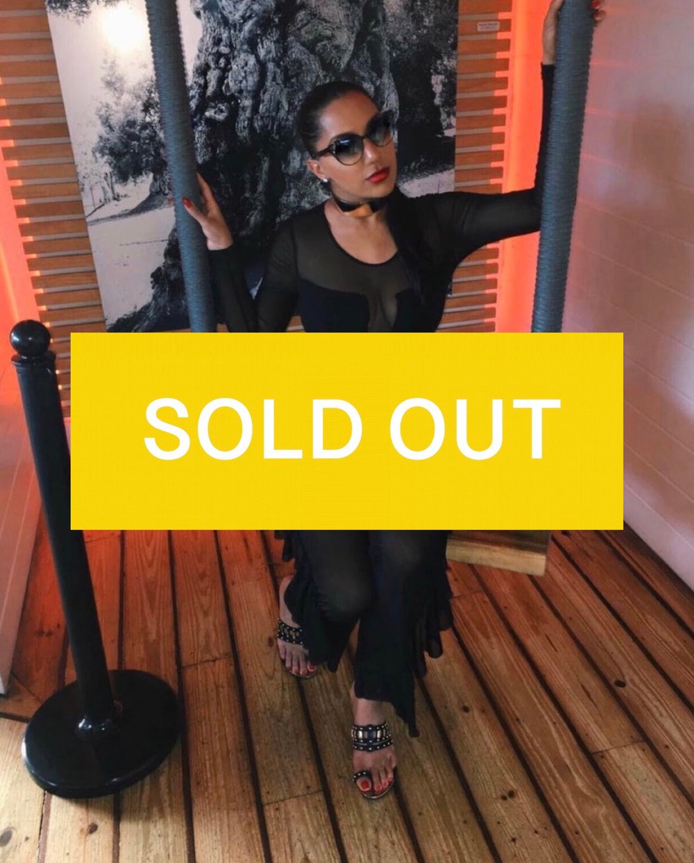 Image of BLACK SHEER BODYSUIT & FLARE PANTS (SMALL)