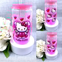 Image 1 of Kitty heart 16oz glass can tumbler 