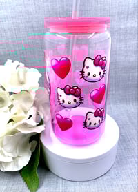 Image 2 of Kitty heart 16oz glass can tumbler 