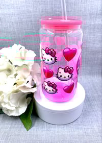 Image 4 of Kitty heart 16oz glass can tumbler 