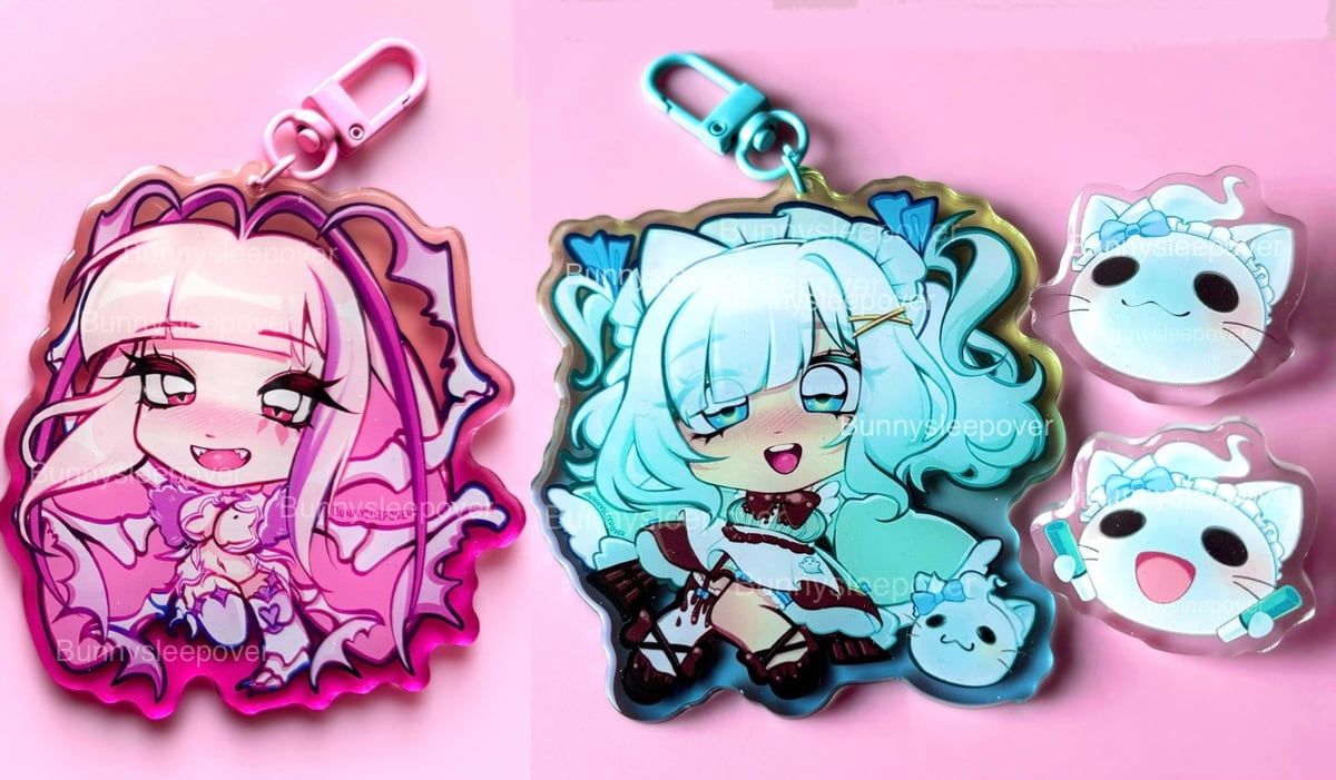 Image of Mint Fantome and Matara Kan keychain and wisp pins