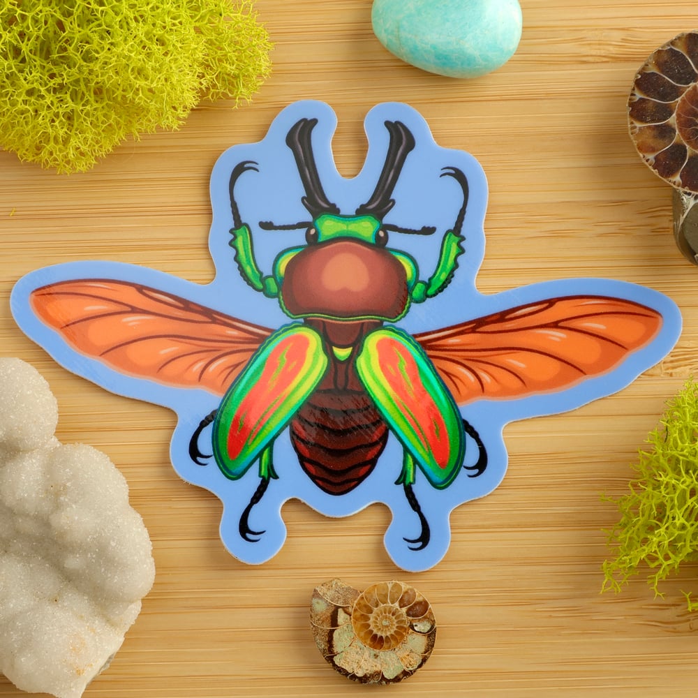 Holographic Rainbow Stag Beetle Sticker