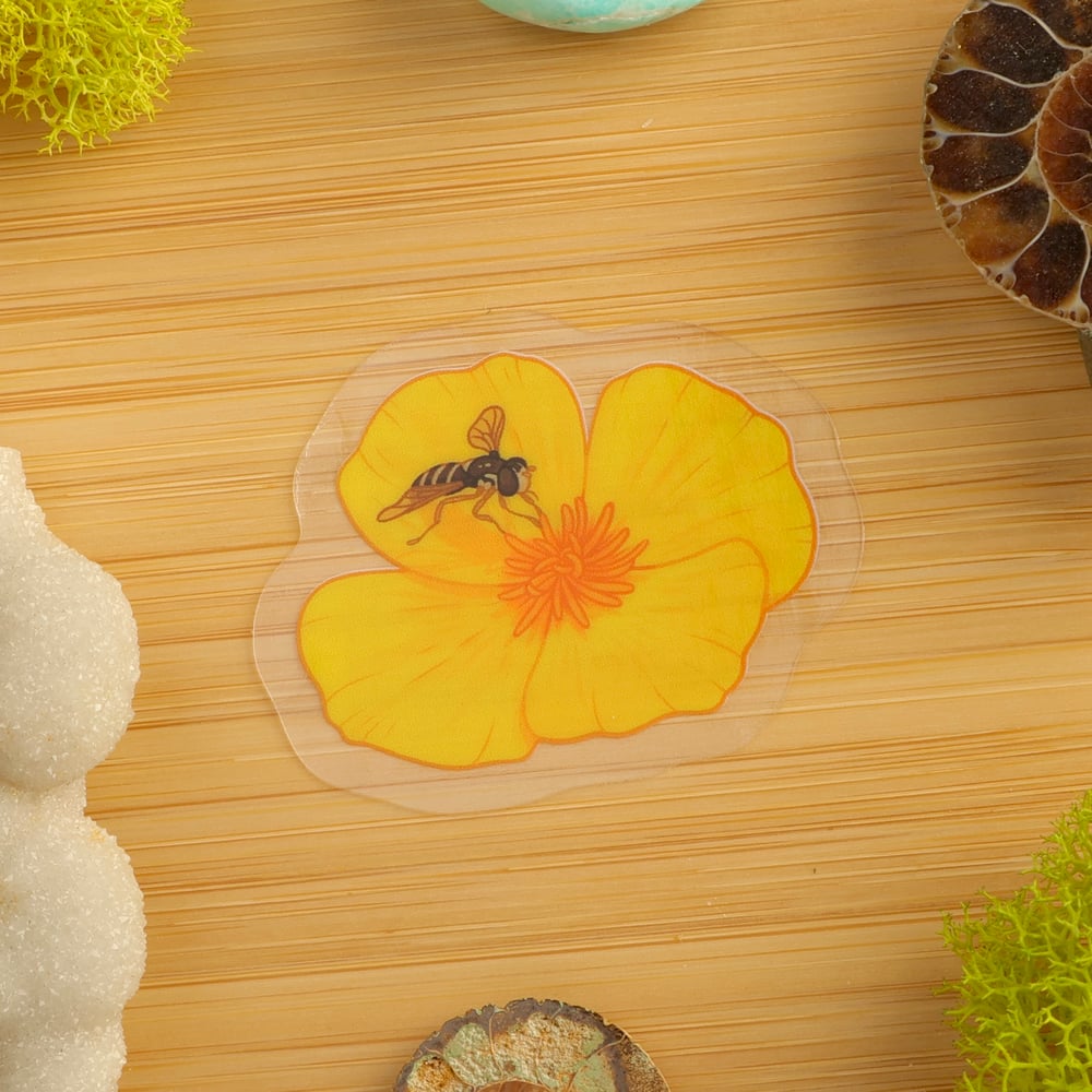 Clear Tiny Hoverfly & Poppy Sticker