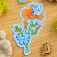 Image 1 of Blue Butterfly & Poppy Sticker 