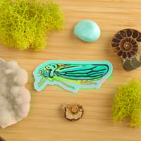 Image 1 of Blue-Green Leafhopper Sticker (Side-Profile)