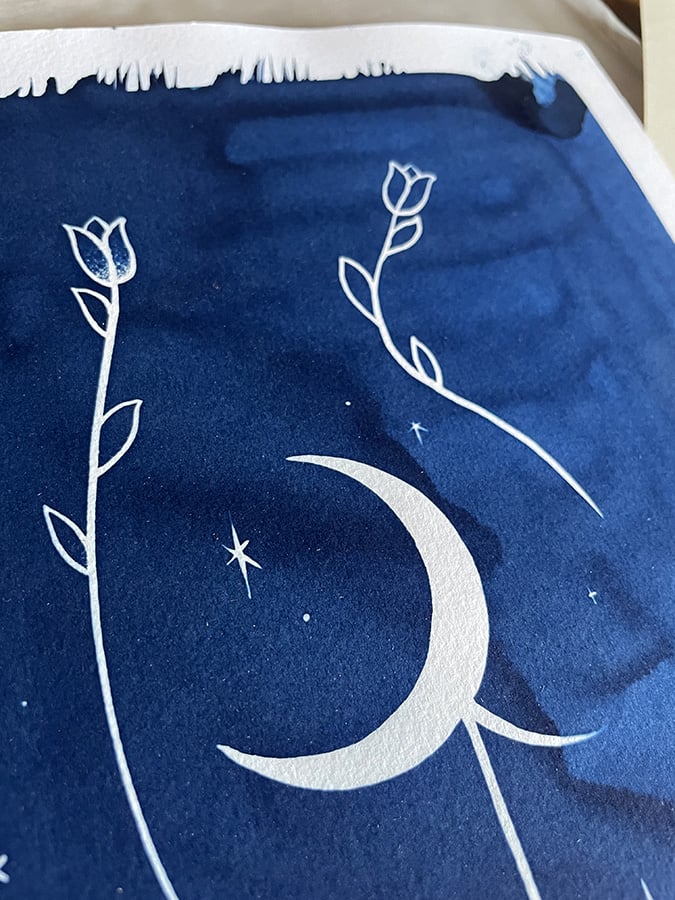 Image of "Bloom Moon" handmade cyanotype art print