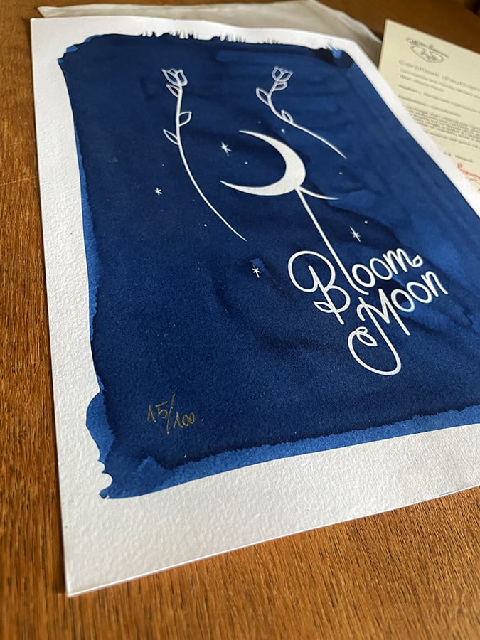 Image of "Bloom Moon" handmade cyanotype art print