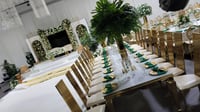 Image 1 of Gold / white glass top stainless steel frame dinning table _ seats 10 guest