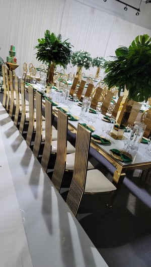 Image of Gold / white top stainless steel frame dinning table _ seats 10 guest