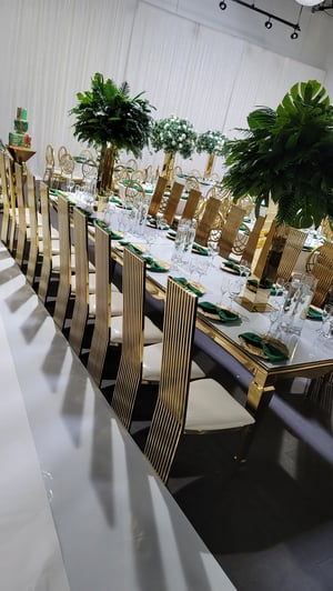 Image of Gold / white top stainless steel frame dinning table _ seats 10 guest