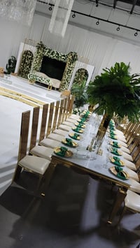 Image 4 of Gold / white glass top stainless steel frame dinning table _ seats 10 guest