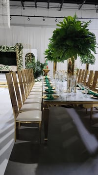 Image 5 of Gold / white glass top stainless steel frame dinning table _ seats 10 guest