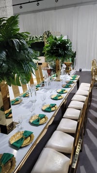Image 6 of Gold / white glass top stainless steel frame dinning table _ seats 10 guest