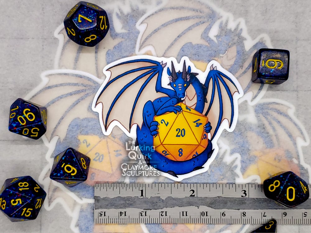 Blue Dragon with Yellow D20 - 3in Vinyl Sticker