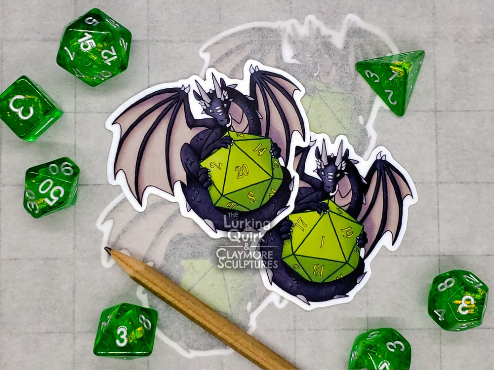 Black Dragon with Green D20 - 3in Vinyl Sticker