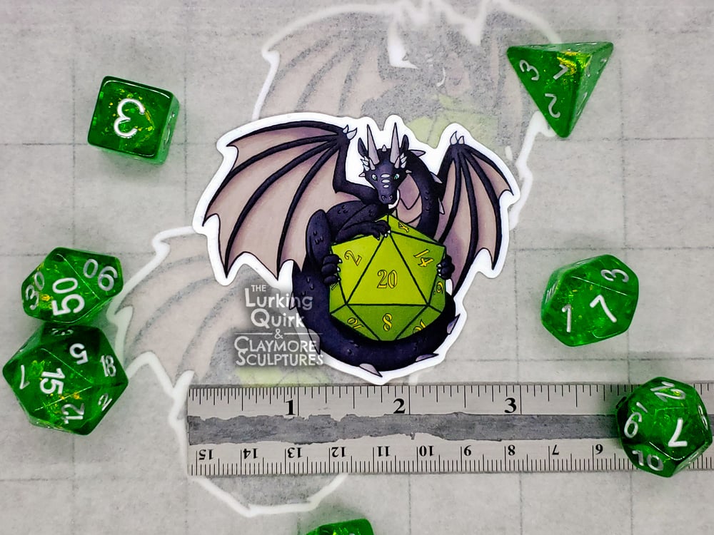 Black Dragon with Green D20 - 3in Vinyl Sticker