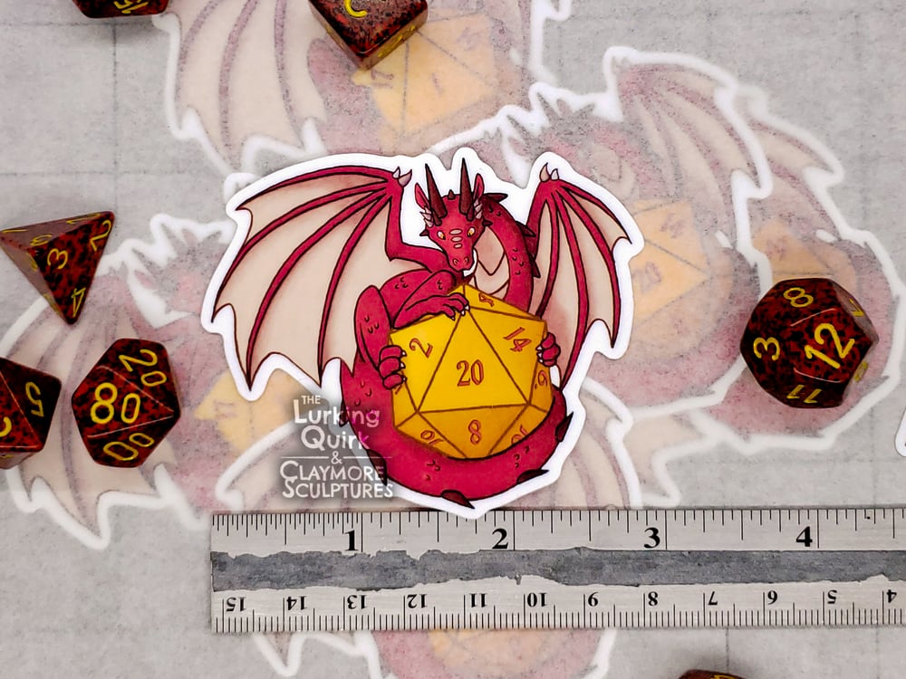Red Dragon with Yellow D20 - 3in Vinyl Sticker