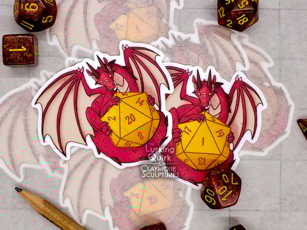 Red Dragon with Yellow D20 - 3in Vinyl Sticker