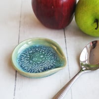 Image 1 of Small Spoon Rest, Shimmering Green Ceramic Spoon Holder for Your Coffee Station, Made in USA