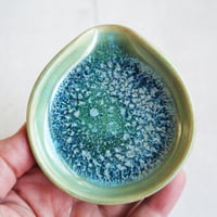 Image 5 of Small Spoon Rest, Shimmering Green Ceramic Spoon Holder for Your Coffee Station, Made in USA