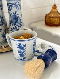 Image 1 of Chinoiserie Blue & White Lidded Porcelain Tea Cup Shaving Soap Set 