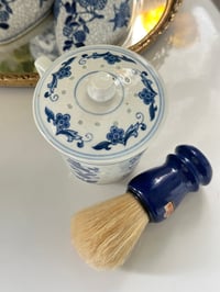 Image 2 of Chinoiserie Blue & White Lidded Porcelain Tea Cup Shaving Soap Set 