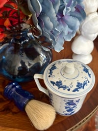 Image 4 of Chinoiserie Blue & White Lidded Porcelain Tea Cup Shaving Soap Set 