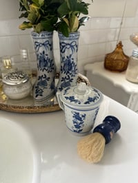 Image 5 of Chinoiserie Blue & White Lidded Porcelain Tea Cup Shaving Soap Set 