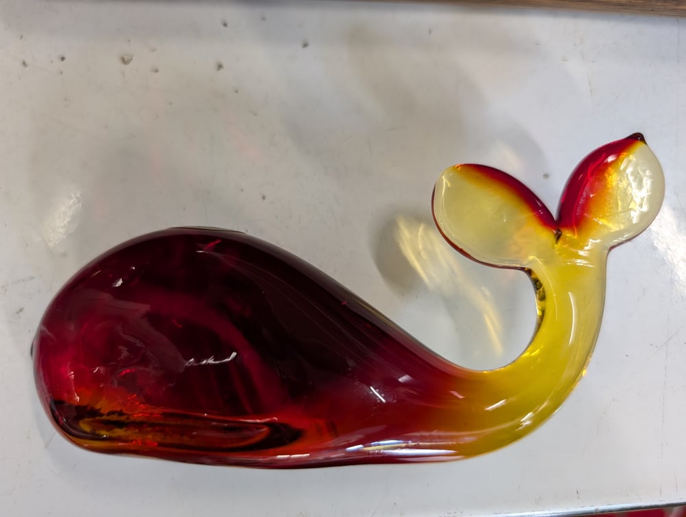 Hand Blown glass whale nade by Kanawha in Dunbar West Virginia