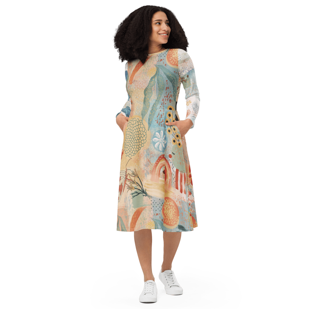 Image of All-over print long sleeve midi dress