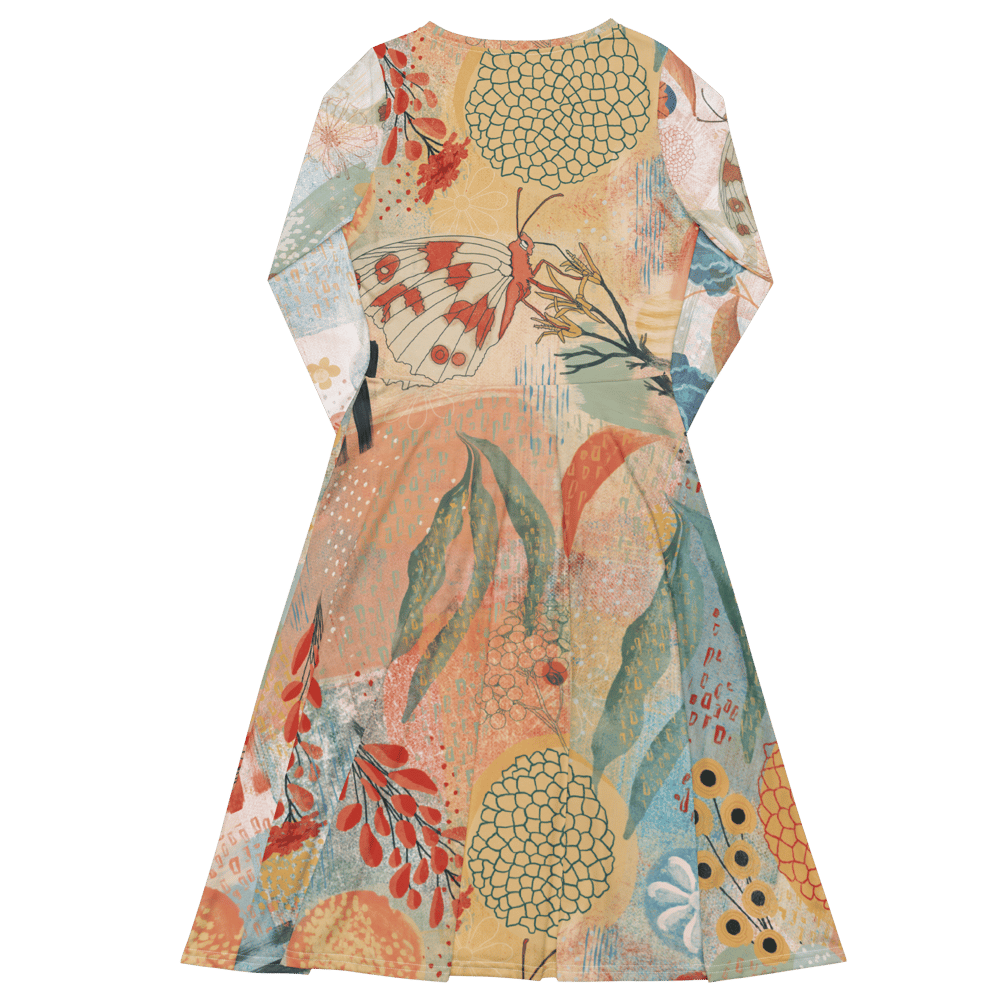 Image of All-over print long sleeve midi dress