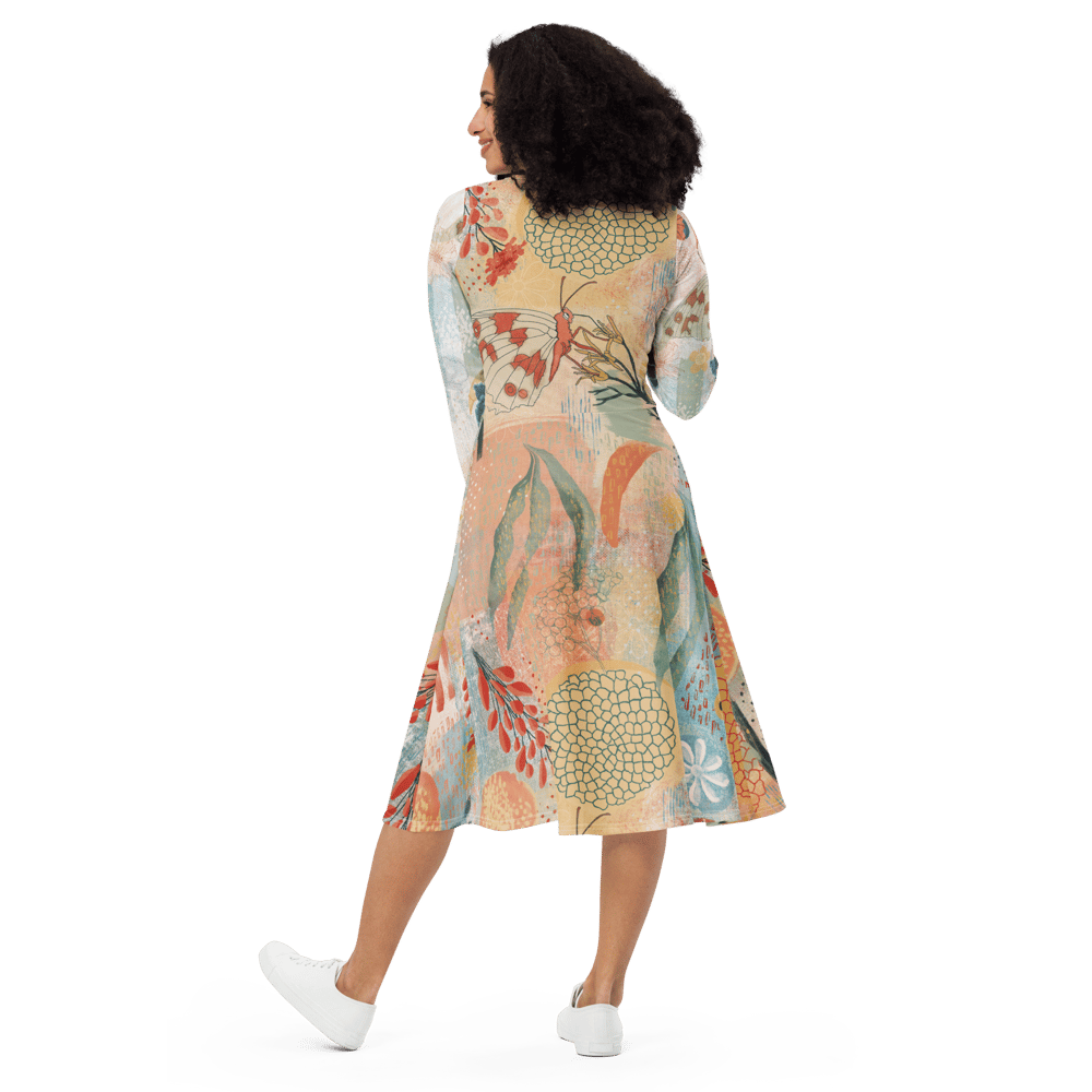 Image of All-over print long sleeve midi dress