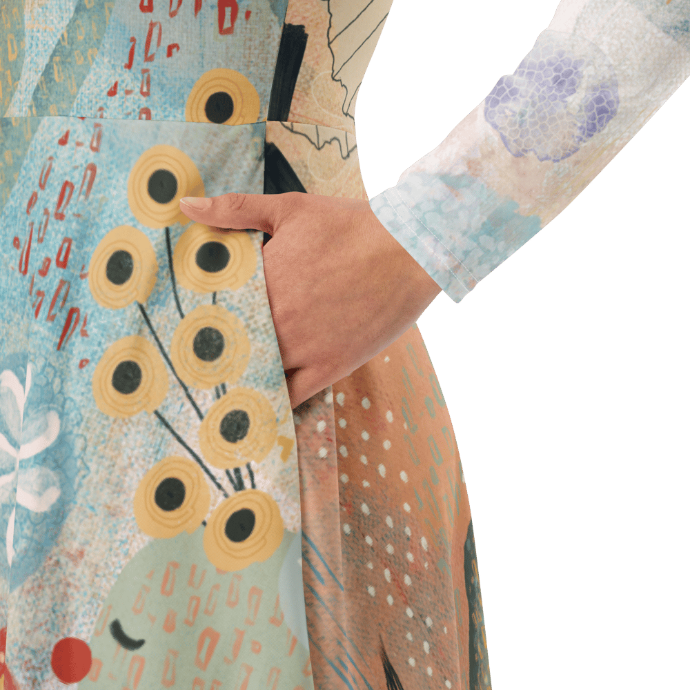 Image of All-over print long sleeve midi dress