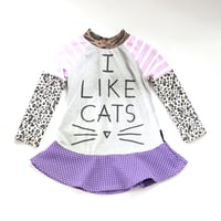 i like cats meow kitty cat whiskers feline 3T courtneycourtney long sleeve dress vintage fabric