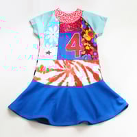 Image 2 of blue red patchwork fun HAPPY 4TH BIRTHDAY 4T FOUR 4 FOURTH BDAY short sleeve courtneycourtney dress