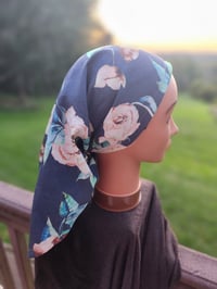 Image 2 of Linen Bandana- Navy & Roses