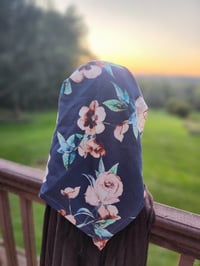 Image 1 of Linen Bandana- Navy & Roses