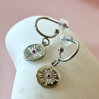 Image 3 of Stainless Steel Pink Starburst Half Hoops