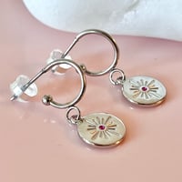 Image 4 of Stainless Steel Pink Starburst Half Hoops