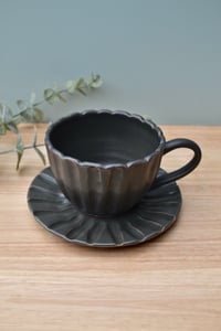 Image 1 of Charcoal Grey Tea Cup and Saucer