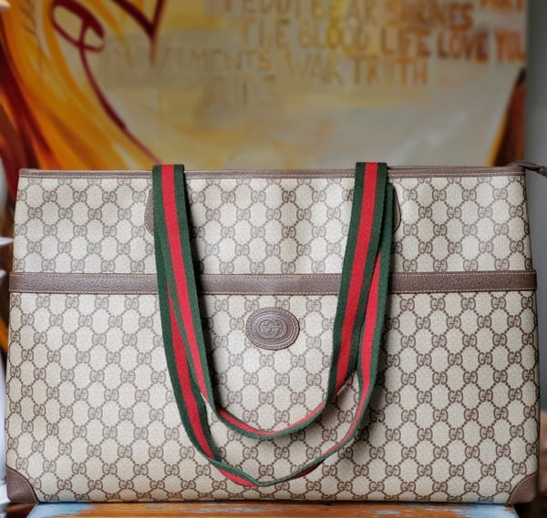 Image of Vtg. Gucci Brown Monogram XL Tote