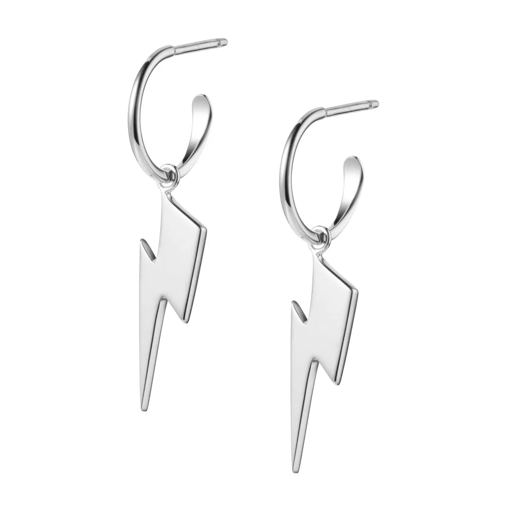 Mirror Silver Lightning Bolt Hoop Earrings Mirror Lightning Bolt